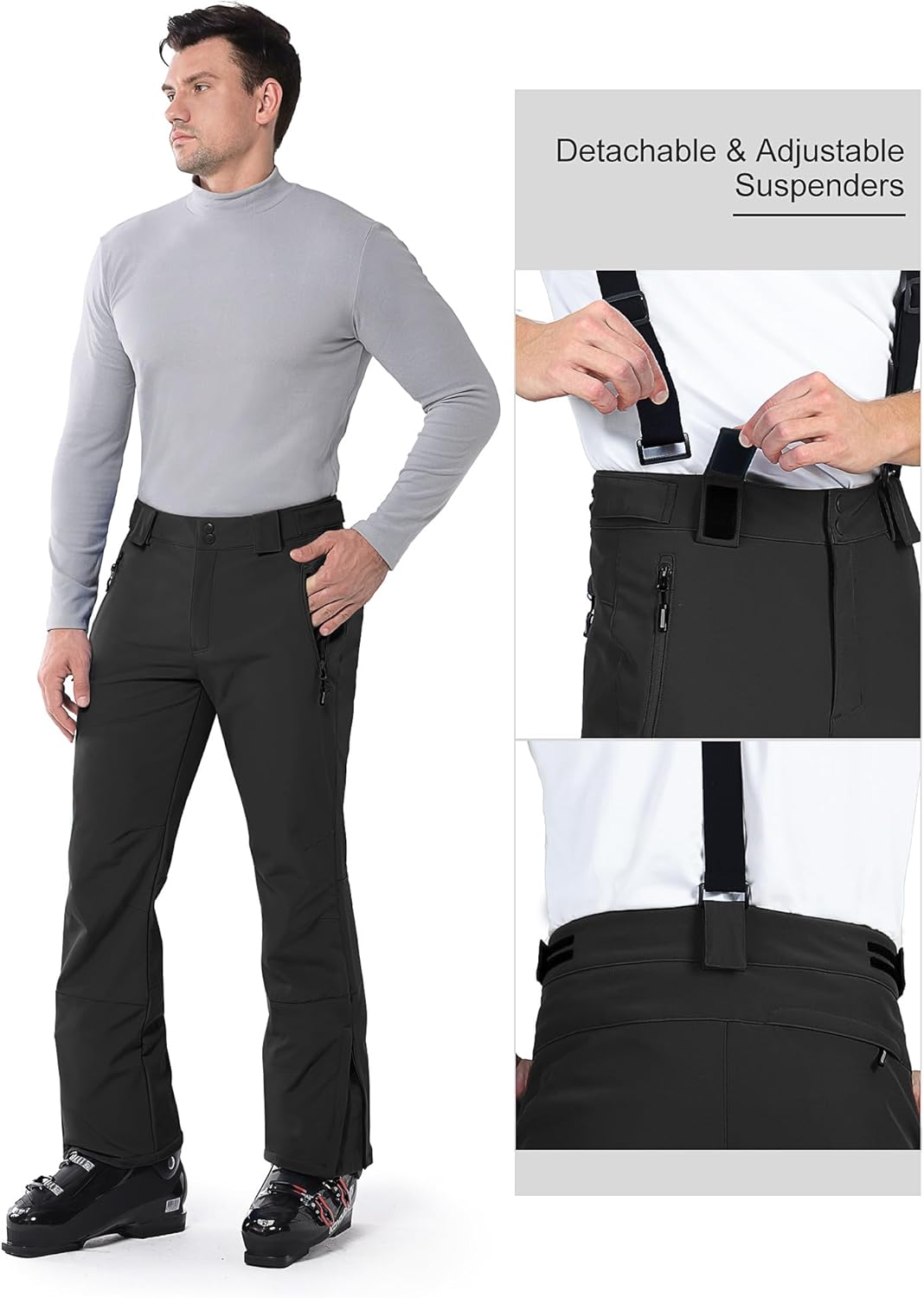 Outdoor Ventures Mens Snow Bibs Ski Pants Waterproof Insulated Overalls Warm Winter Snowboarding Detachable