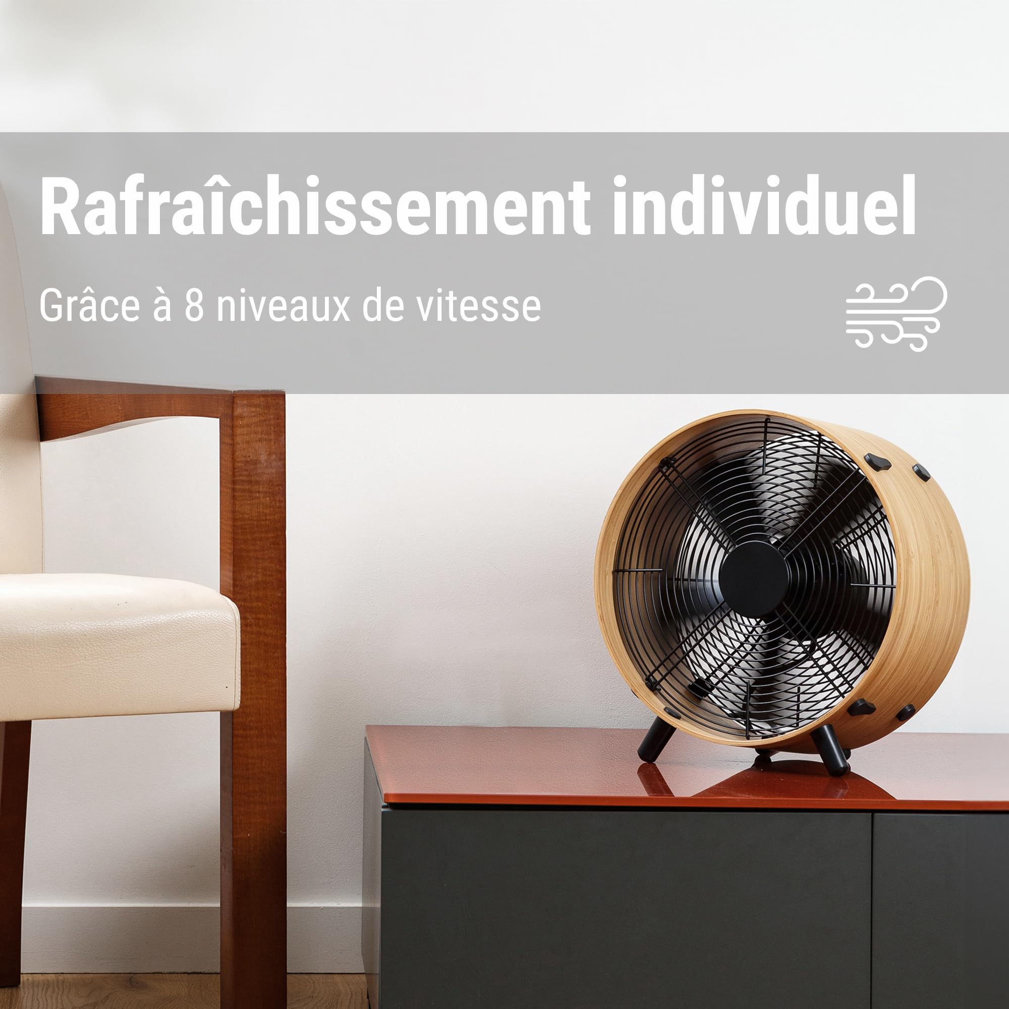 Stadler Form Ventilateur Otto de, en bambou, avec 8 vitesses, idéal en été et adapté à la chambre à coucher, au salon et au bureau, nettoyage facile, jusqu’à 22 watts