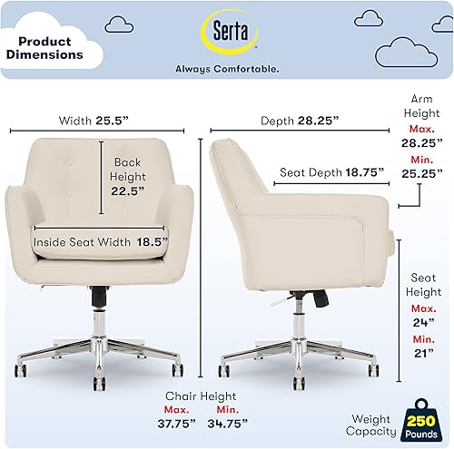 Miniatura 3 de Serta Ashland - Silla ergonómica para oficina en casa con amortiguación de espuma viscoelástica, base de acero inoxidable con acabado cromado,