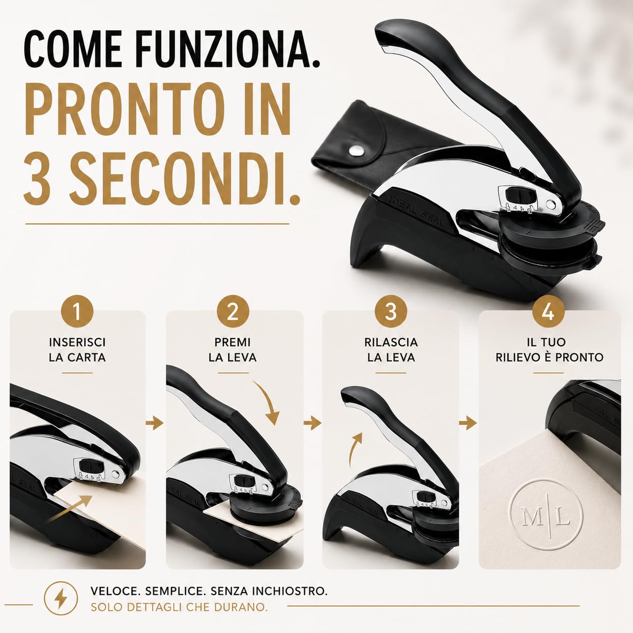 Pressa a Secco Rotonda Diametro 51 mm per Timbro Personalizzabile per Carta, Goffatrice, Inviti, Partecipazioni, Biglietti, Ex Libris