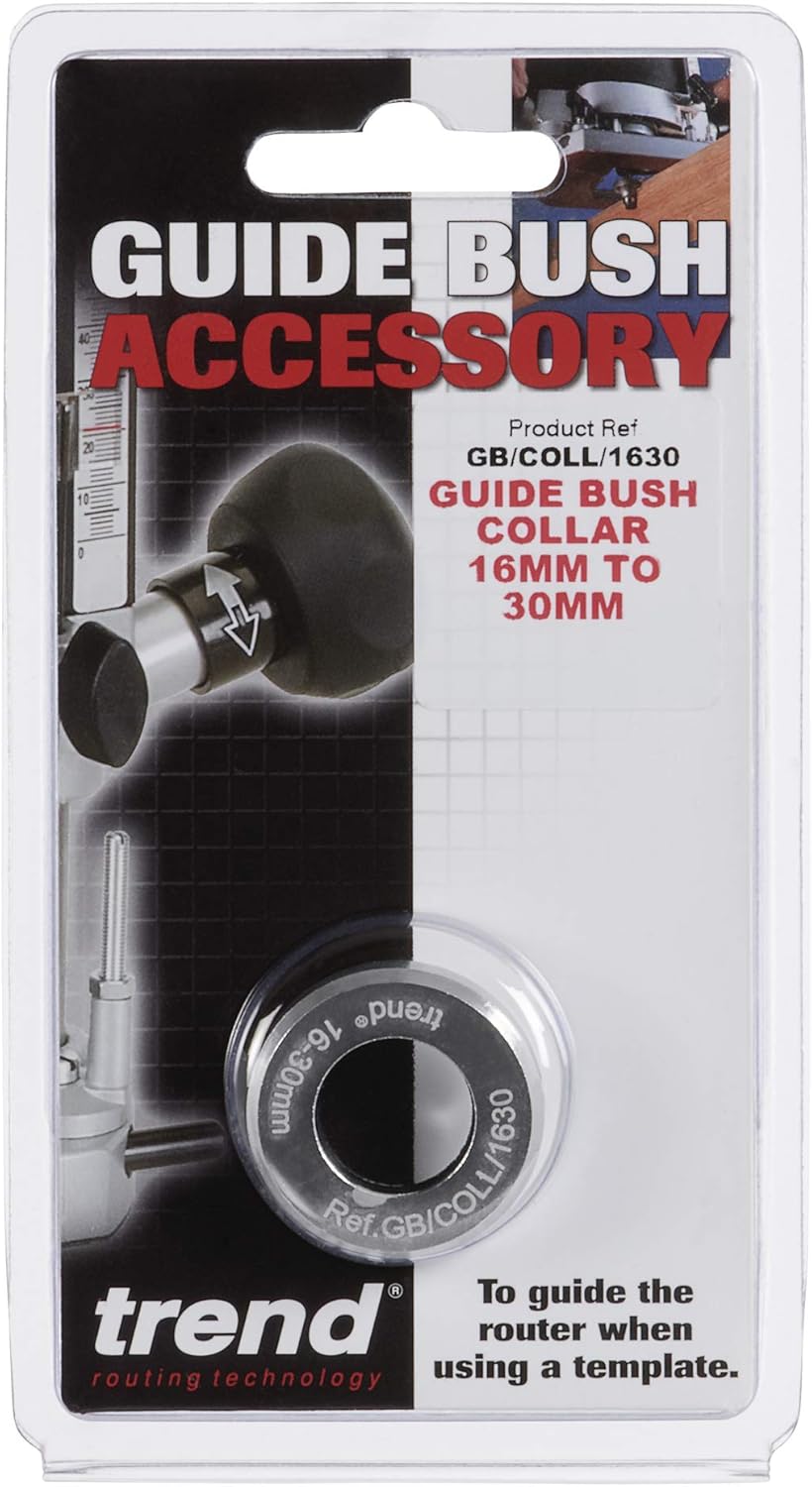 Trend Aluminium Guide Bush Collar, 16mm to 30mm, Perfect for Precision Inlay and Pocket Cutting, GB/COLL/1630