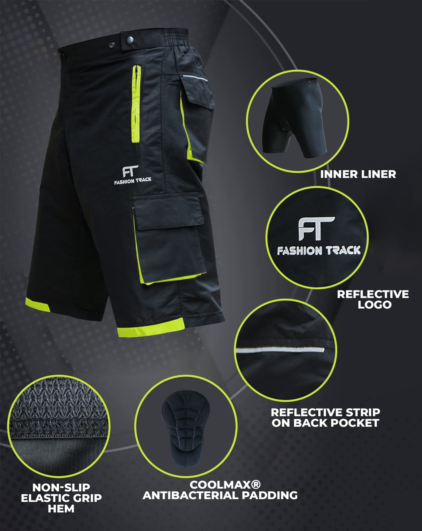 Short de VTT homme rembourré respirant 6 poches cyclisme course randonnée