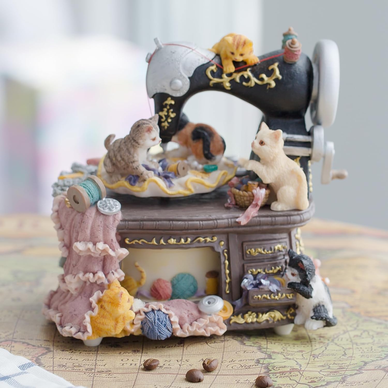 LOVE FOR YOU Gift Wrapped Music Box Cat Lovers Sewing Machine Musical Decoration for Girls and Women Kids Baby Niece Sister Daughter Mom Granddaughter Grandma Christmas Birthday Present Gifts