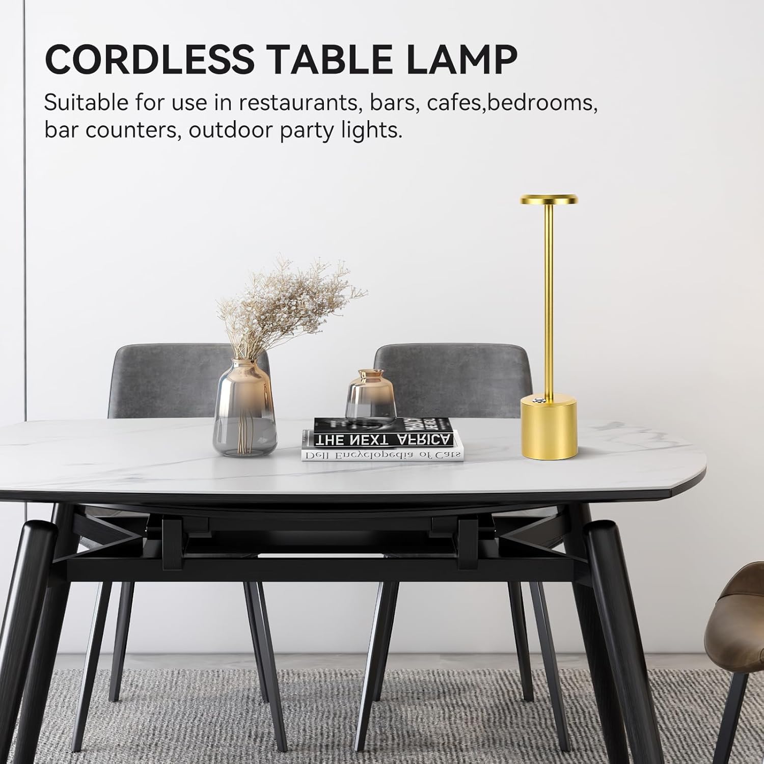 Rechargeable LED Wireless Touch Desk Lamps Set of 2, 5000mAh Battery Operated Lamp, 3 Color Modes with Memory Function and Stepless Dimming Desk Lamp for Restaurant/Bedroom/Terrace (Gold)