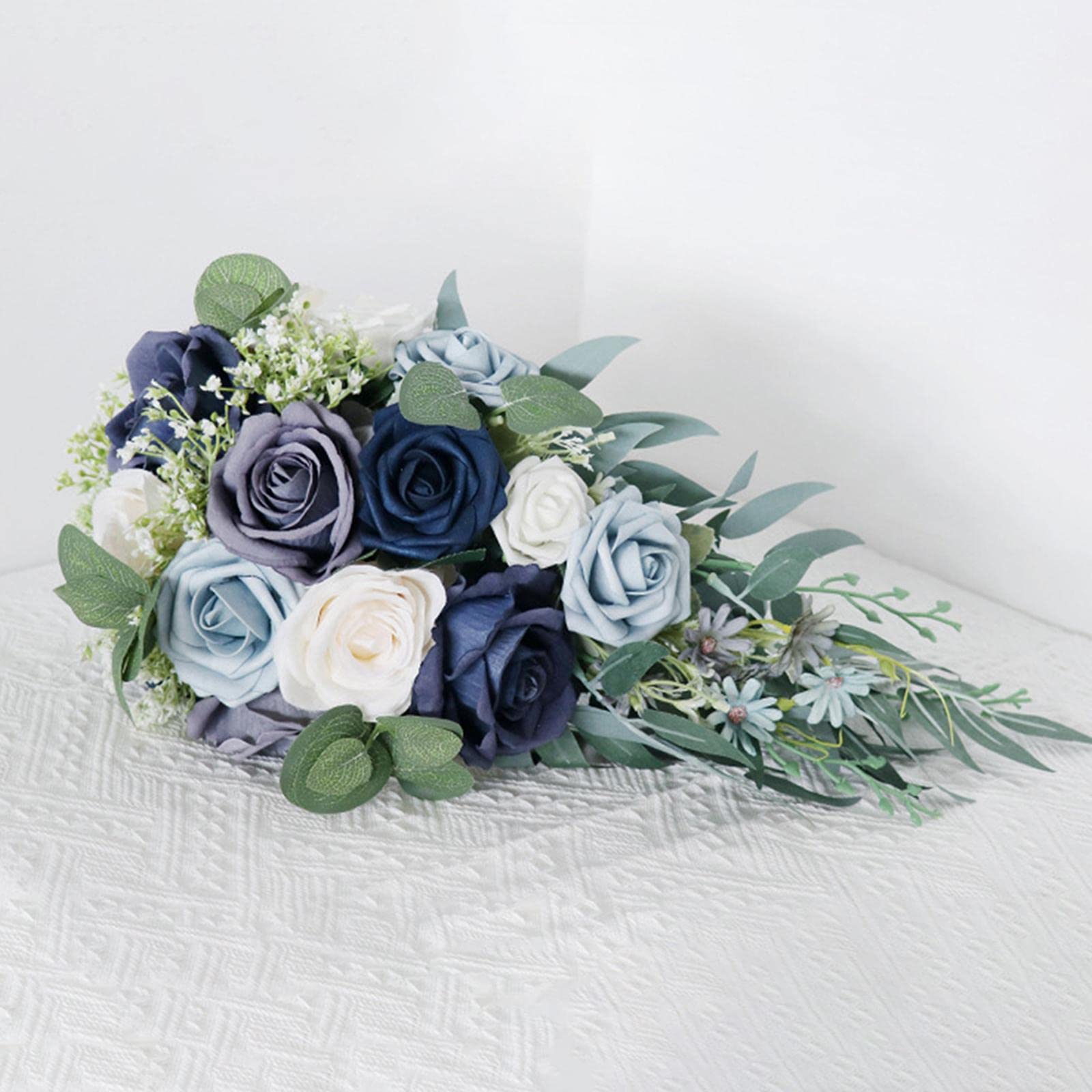 predolo Eleganter Hochzeits-Brautstrauß Rosen-Wasserfall-künstlicher Halte-strauß für Kirche-Zeremonie-Feiern-Dekor-, Blau