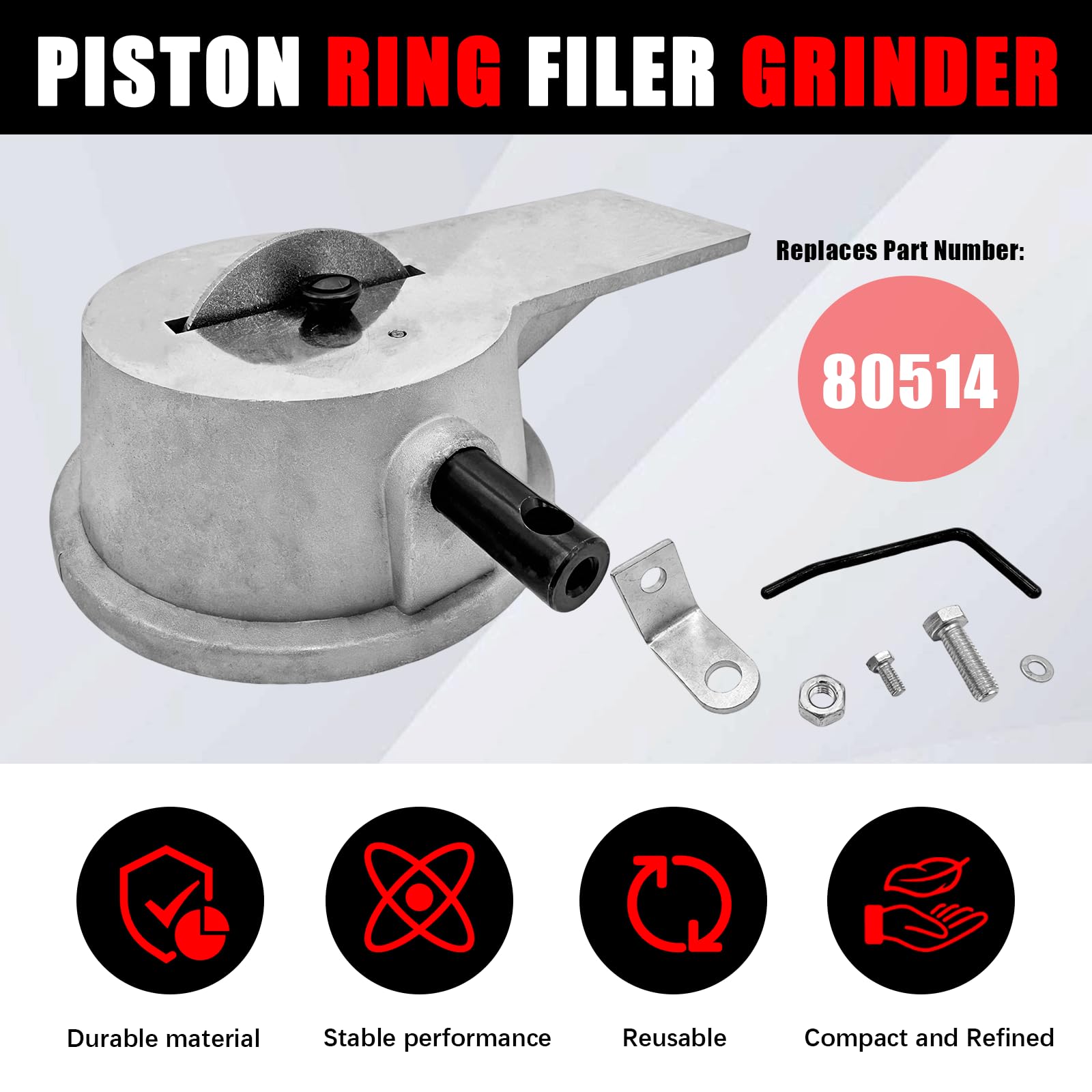 BRGD Molinillo Manual de Anillo de Pistón, Amoladora de Anillo de Pistón Manual con Muela Abrasiva de Carburo de Grano 120 para Reparación de Pistones