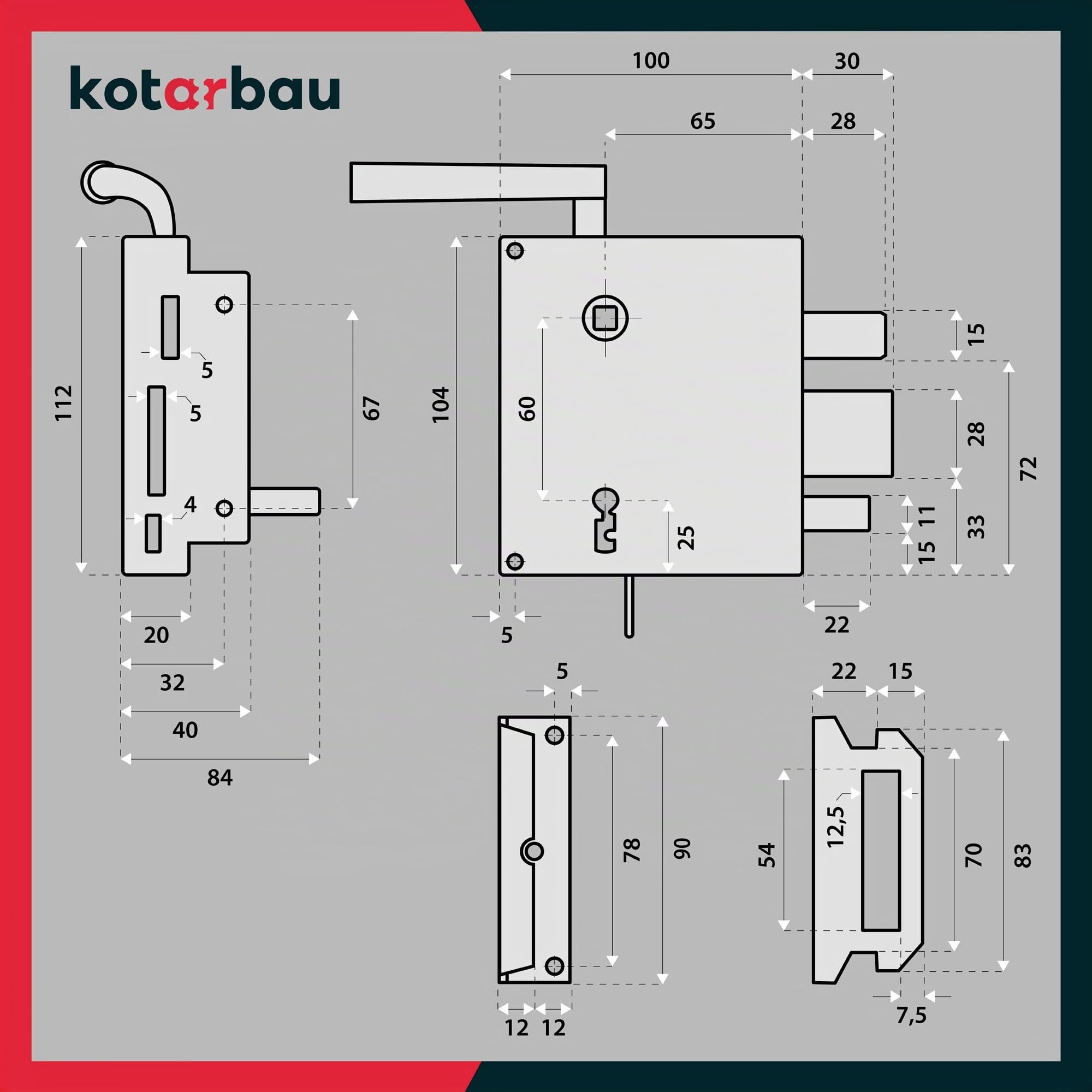 KOTARBAU® Serrure à vis 65 mm gauche noire revêtue par pulvérisation Serrure à vis à bouton poussoir en acier inoxydable robuste