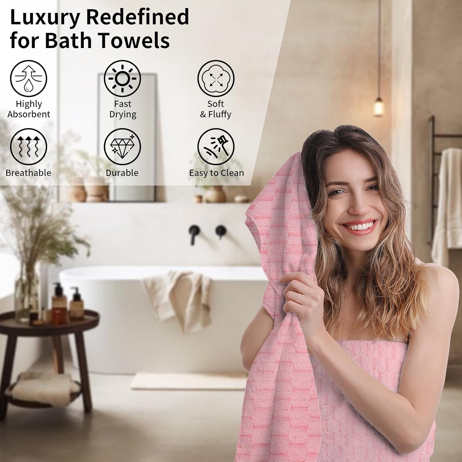 Bath Towel Large,55 x 27 Inches,Ultra Soft and Breathable Bathroom Towel,Lint-Free,Quick Dry,Skin-Friendly and Lightweight,Perfect for Bathroom,Shower,Gym and Beach, Pink - Image 5