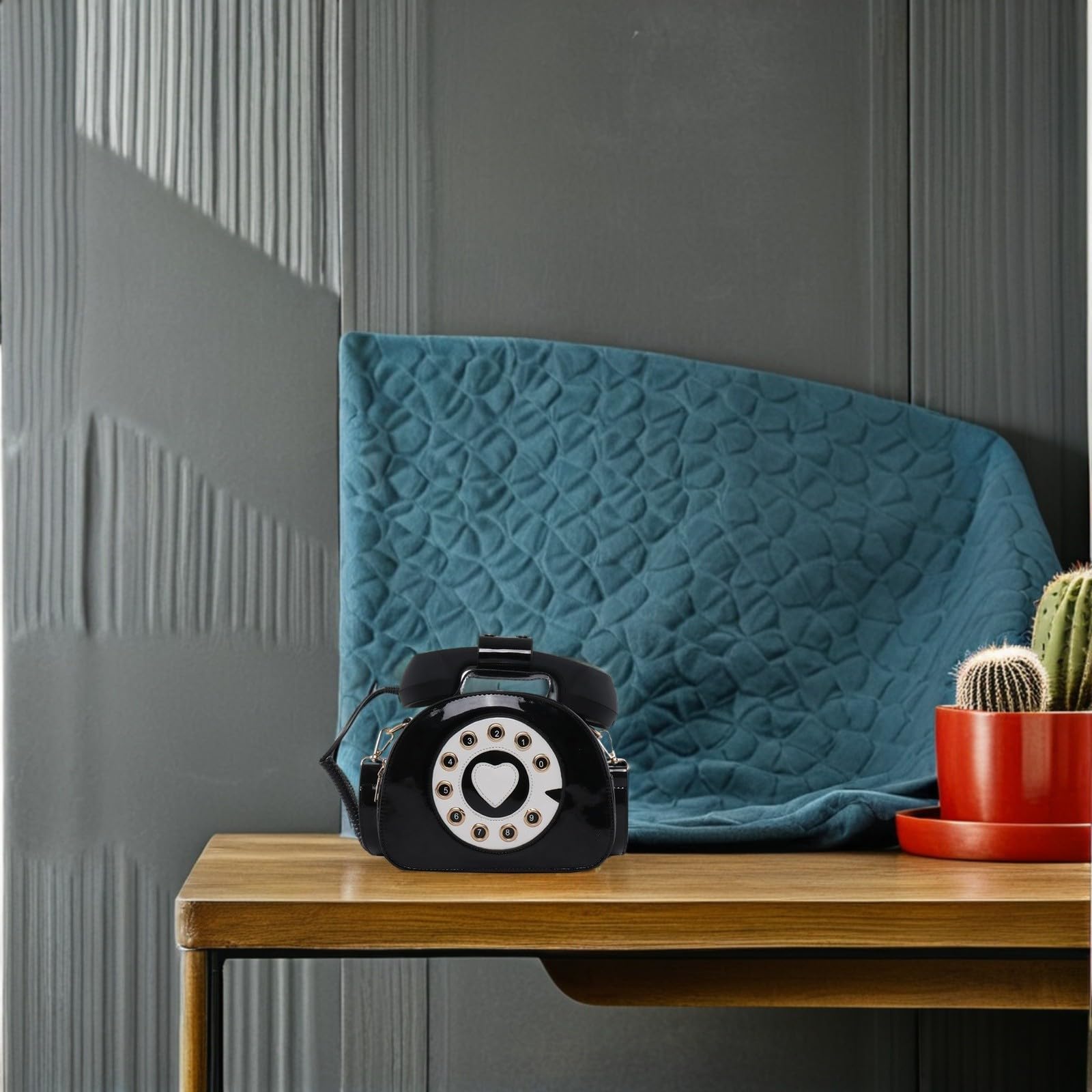 ifundom Bolso de Mano Creativo y Retro, Forma de Teléfono Negro, PU