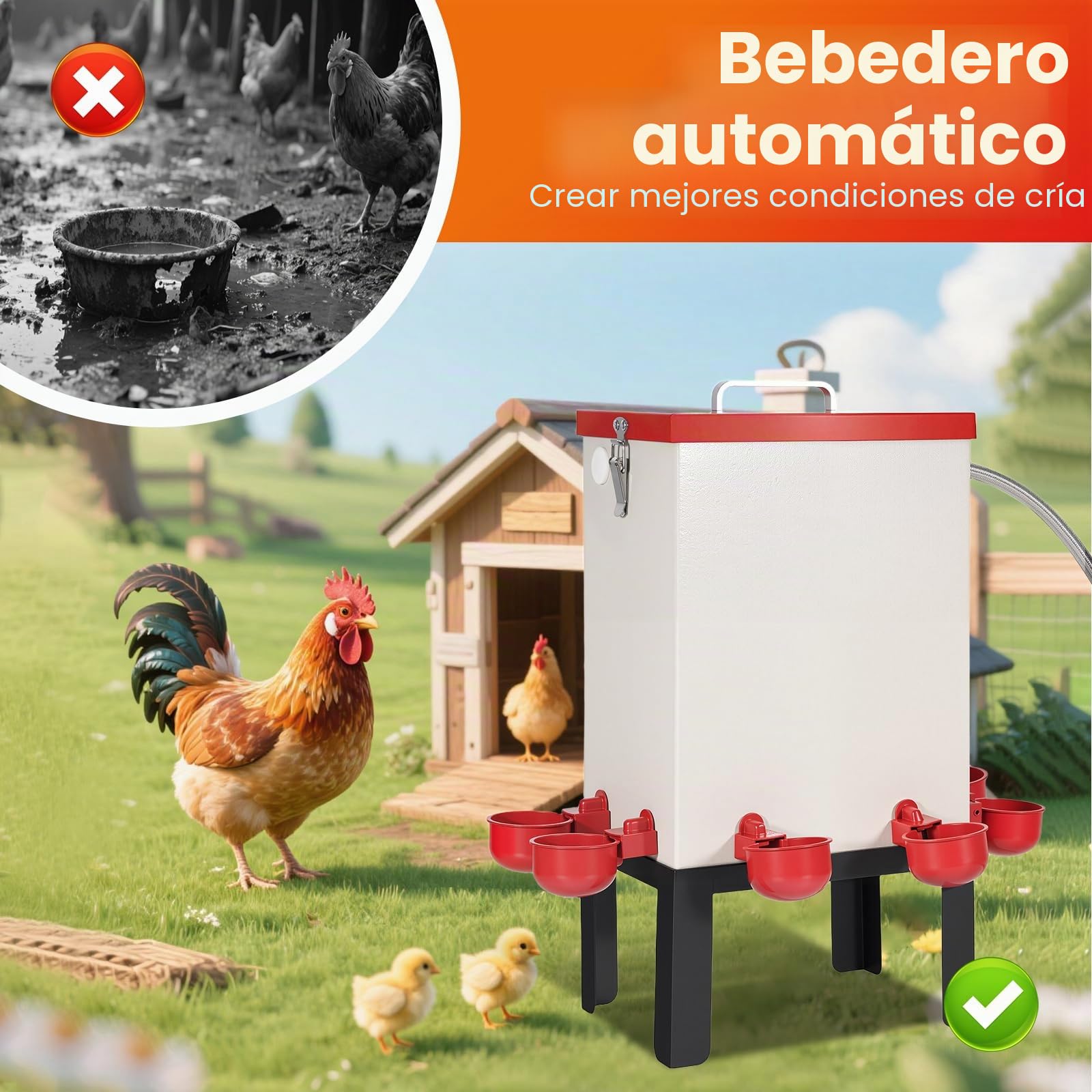 Bebedero Automático de Pollo de 12L Dispensador de Agua para Aves de Corral de Acero Inoxidable con Válvula de Flotador Manguera Tazas de Agua y Soporte Comedero de Agua para Patos Gansos