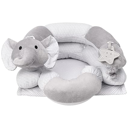 Lovvie & Joy 2-in-1 Tummy Time Mat & Seated Support Pillow,Baby Tummy Time Pillow Support for Newborns and Older Babies,with Detachable Support Pillow and Toys Elephant