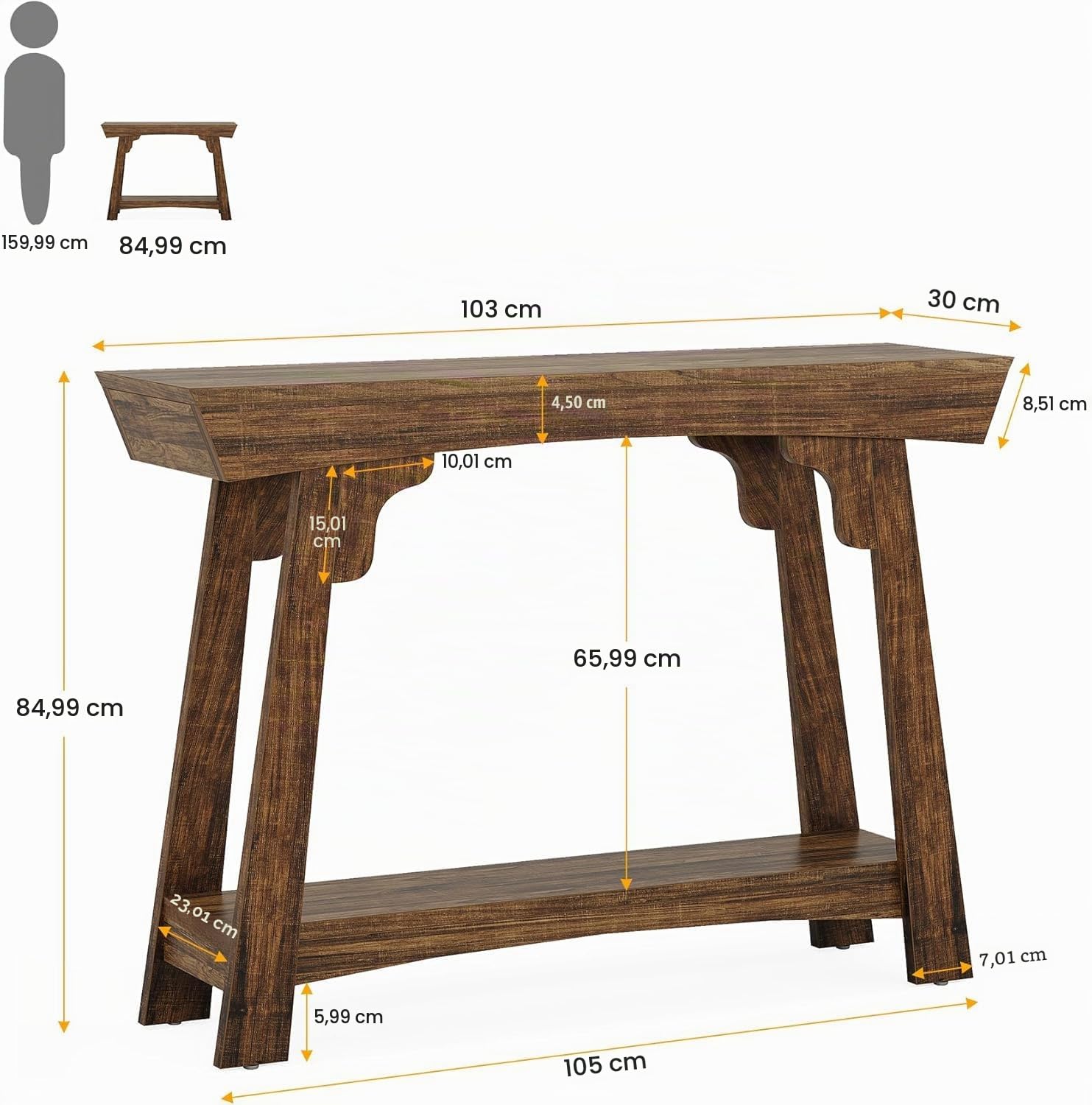 Lailang 105cm Consolle Ingresso, Mobile Corridoio Stretto E Lungo, Mobiletto Ingresso Salvaspazio, Consolle Legno, Mobile Dietro Divano, 105 x 30 x 85 cm, Marrone Rustico