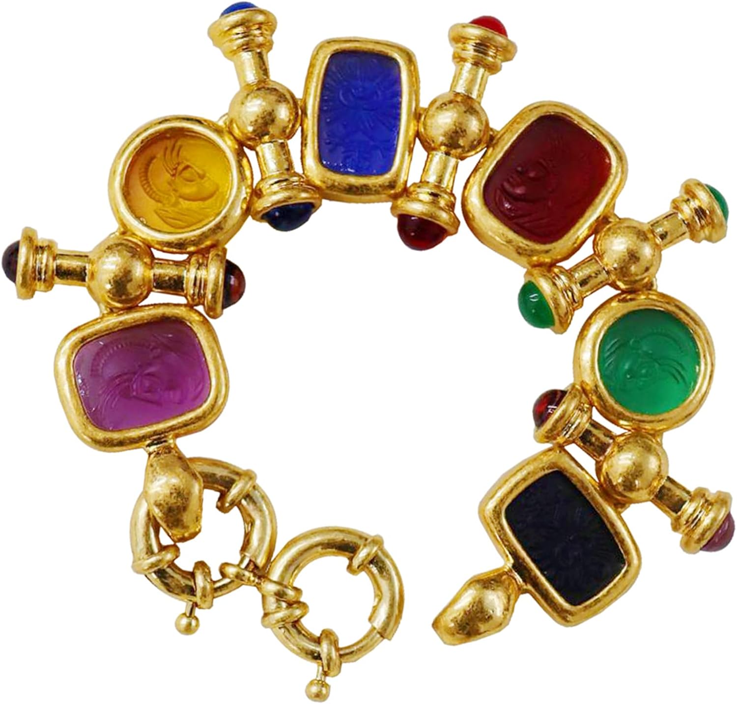 Cameo Jewelry Sets, Multicolor Cameo Bracelet & Gold-Tone Cameo Earrings for Womens