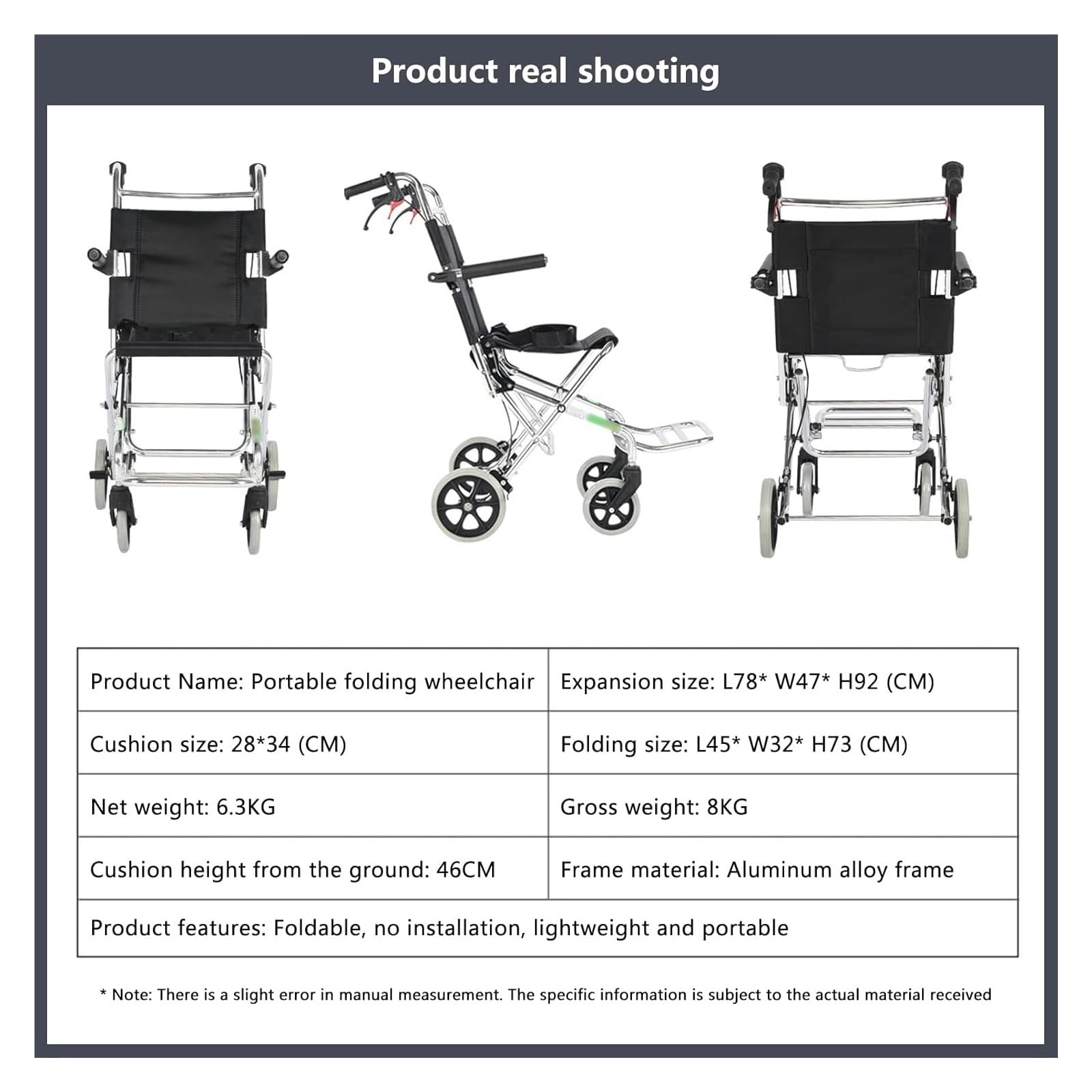 Silla De Ruedas Plegable Silla De Ruedas Manual Multifuncional De Aluminio, Ligera, Plegable, Autopropulsada, Con Frenos De Mano Y Reposabrazos Abatibles, For Almacenamiento Compacto, Capacidad De 220