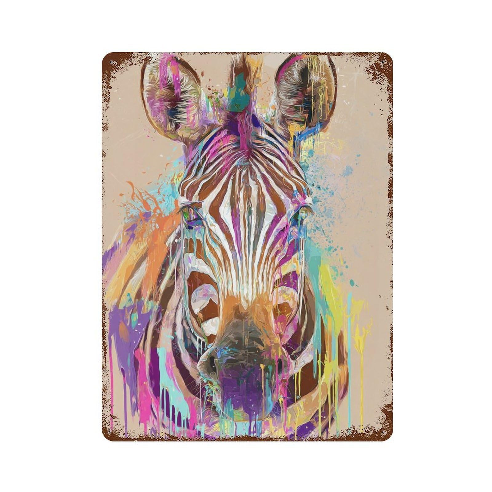 Decorative Tin Sign with Colorful Zebra Art Print-1 Design 15.7"x11.8", for Basement, Hobby Room And Garage Decor, Farmhouse Wall Decor