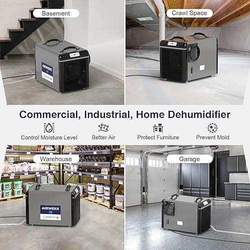 Miniatura 6 de BASEAIRE - Deshumidificador comercial Energy Star Crawl Space de 198 pintas, gran equipo industrial de daños por agua para sótano, garaje y lugares