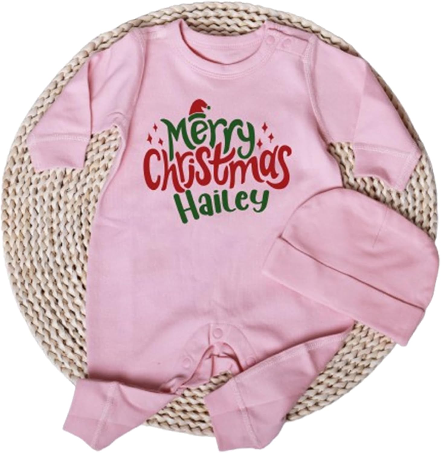 Personalized My 1st Christmas Baby Grow and Hat Set – Custom Baby's First Christmas Outfit