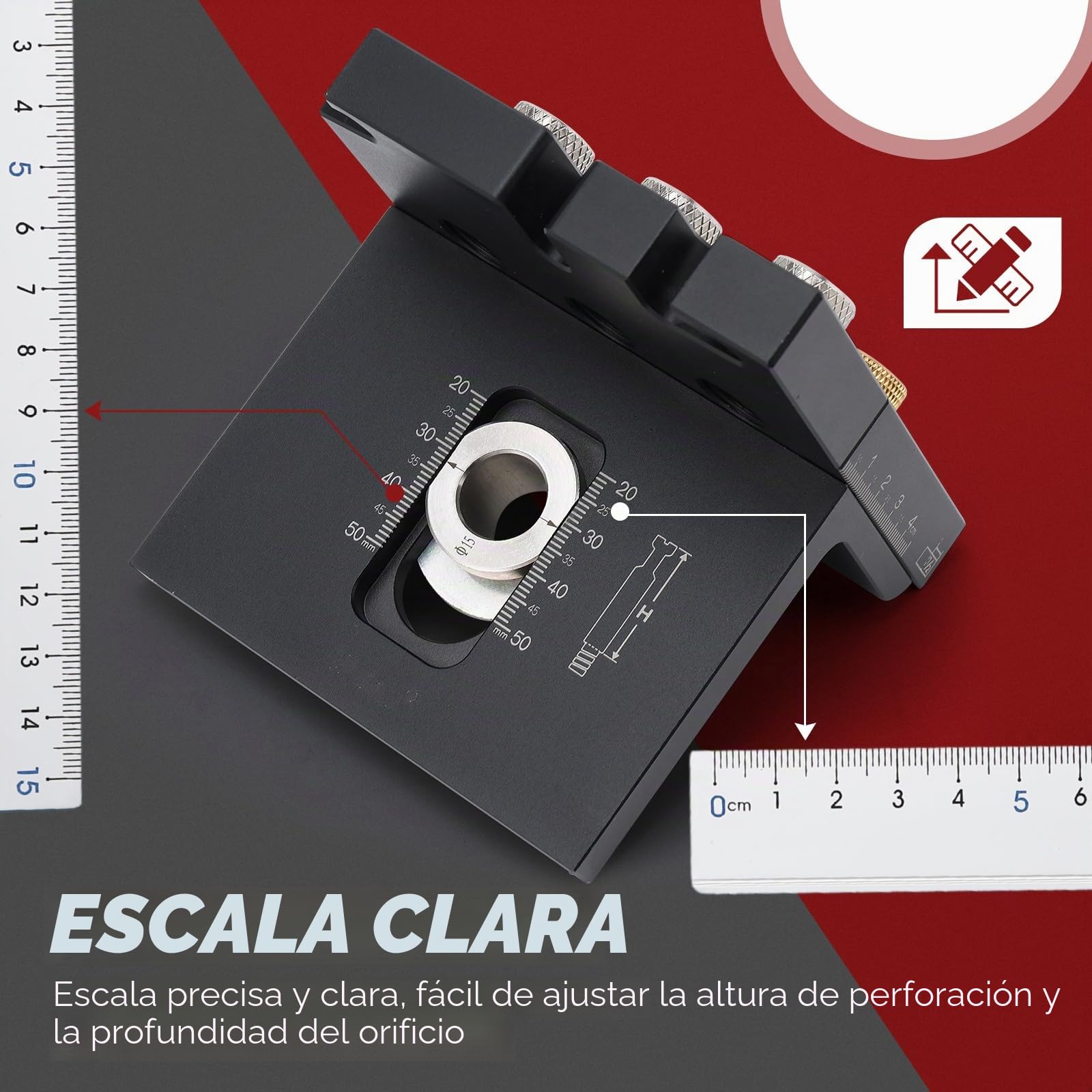 plantilla de perforación para espigas de madera de 6/8/10/15 mm – guía de taladro 3 en 1 para carpintería, orificios de espiga precisos, localizador con clip de posicionamiento, perforadora.