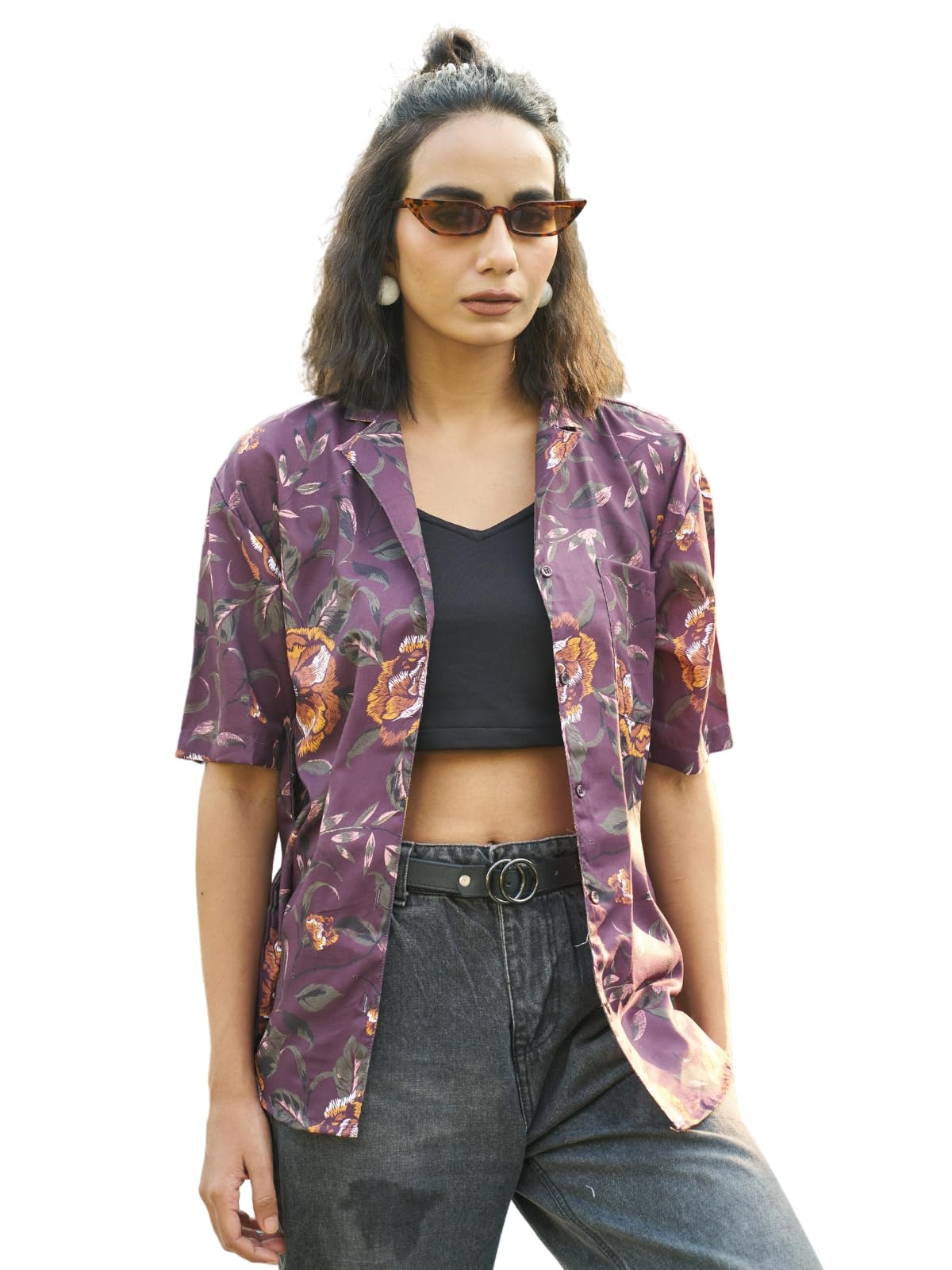 Leriya FashionWomen's Short Sleeve Button-Down Shirt | Printed Casual Crop Top | Stylish Collared Shirt for Women | Oversized Shirt for Woman