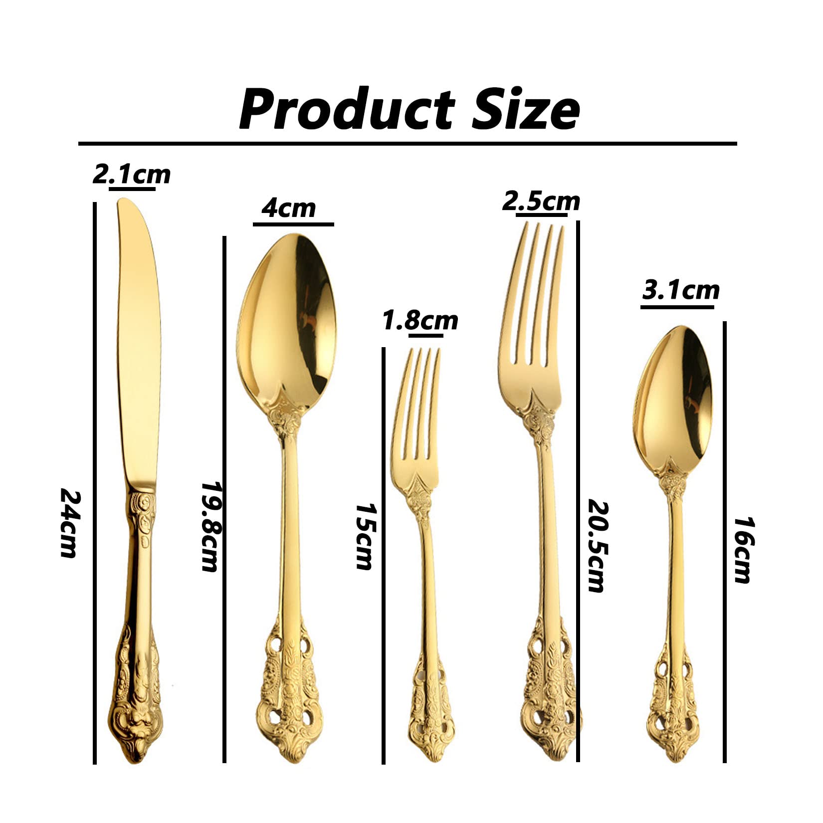 Set di Posate Dorate, Stoviglie A Vento Classico in Acciaio Inossidabile 304, Manico Raffinato, Adatto per Hotel, Casa, Ristoranti,d'oro,2set