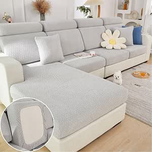 Disayu Stretch Sofa Cover for Sectional Sofa, Light Gray, 3 Seats + Chaise