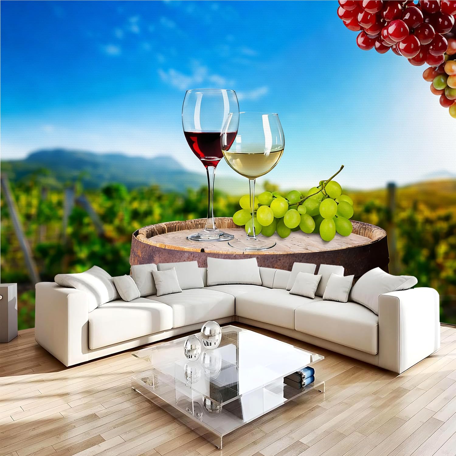 Carta da parati effetto 3D Vino 350 x 256 cm Murale Non Tessuto Stile Pastorale Fotomurale Stampa HD Moderna Poster Per Soggiorno E Camera Da Letto Design 1M3963