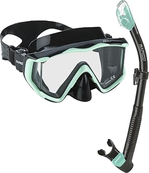 Phantom Aquatics Italian Design Boutique Collection - Scuba Mask and Snorkel | Snorkeling Gear for Adults Includes Adult Diving Mask and Dry Snorkel for Adults,Black/Mint - Pano-3,RPDCMSC-MT-PP