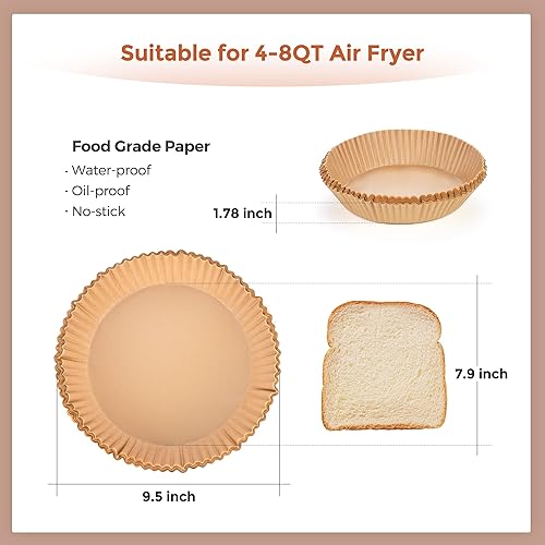 Miniatura 2 de Forro de papel desechable para freidora de aire, 200 unidades, 3 hojas de papel pergamino, papel pergamino redondo para freidora de aire, papel