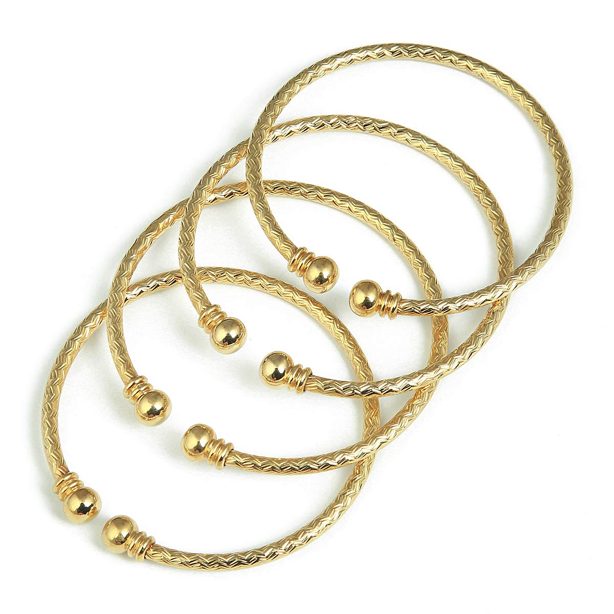 India Brass 4pcs Openable Bangle Bracelet Arab Ethiopian Bangle Gold Color Dubai Africa Jewelry Gift (Gold)