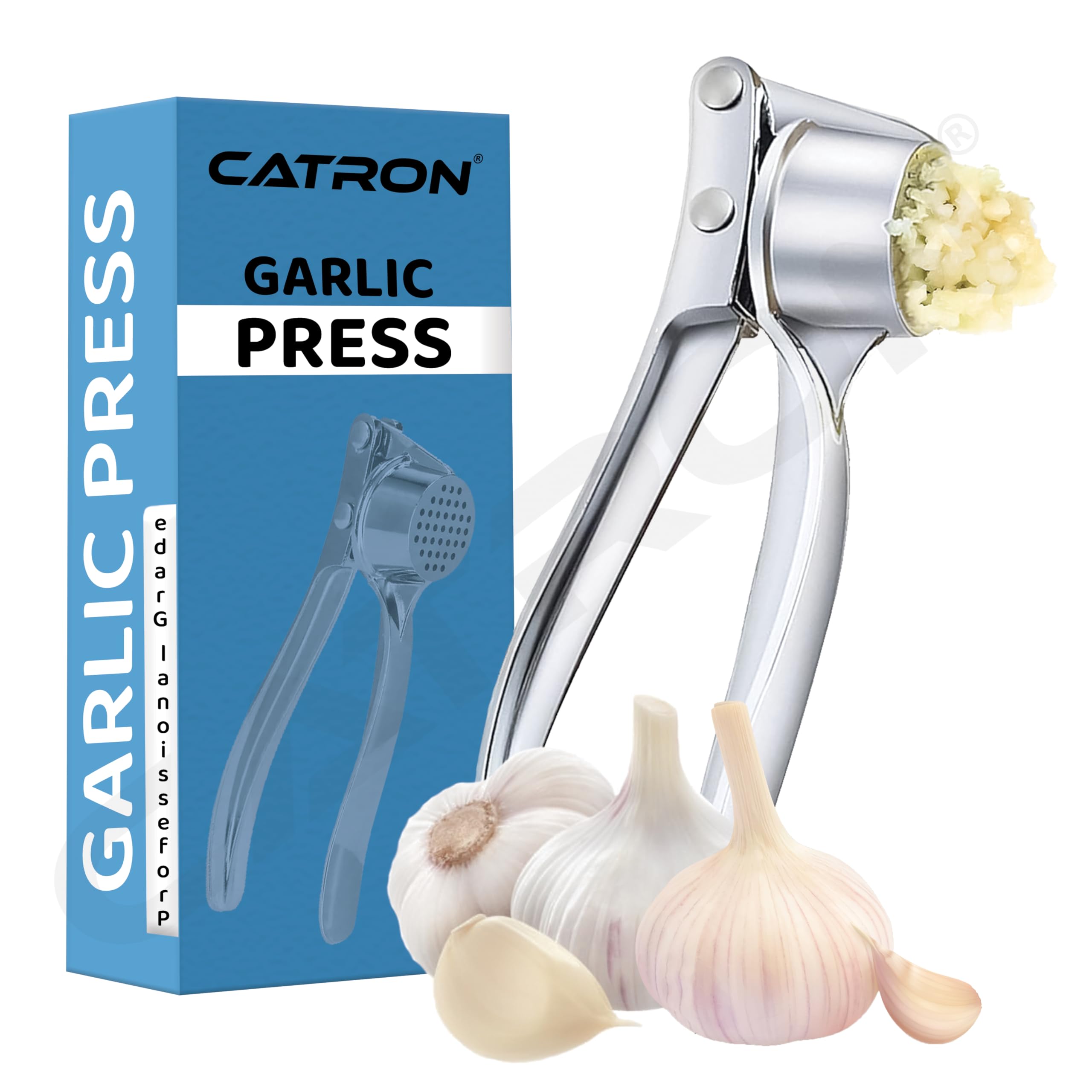 Catron Stainless Steel Garlic Crusher Presser Garlic Press Manual Garlic Mincer | Garlic Cutter Chopper | Easy to Squeeze & Clean for Kitchen