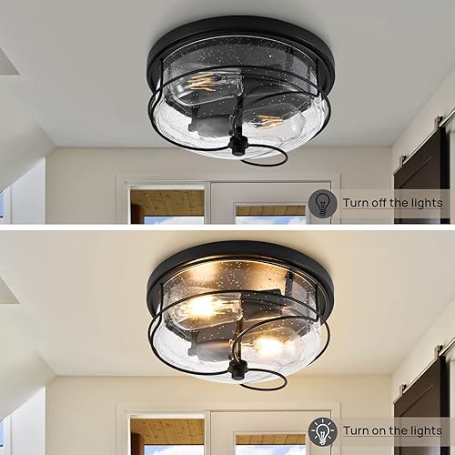 Miniatura 3 de Lámparas de techo de montaje empotrado, 2 luces cerca del techo con pantalla de vidrio sembrado, accesorios de luz negros para techo, para pasillo,