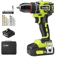 SnapFresh 20V Cordless Brushless Drill Driver, 1/2" Compact Power Drill Set with 500 in-lbs Torque, 20+1 Clutch & 2 Variable Speeds, LED, 2.0Ah Battery & Fast Charger, Electric Tool Kit for Home & DIY