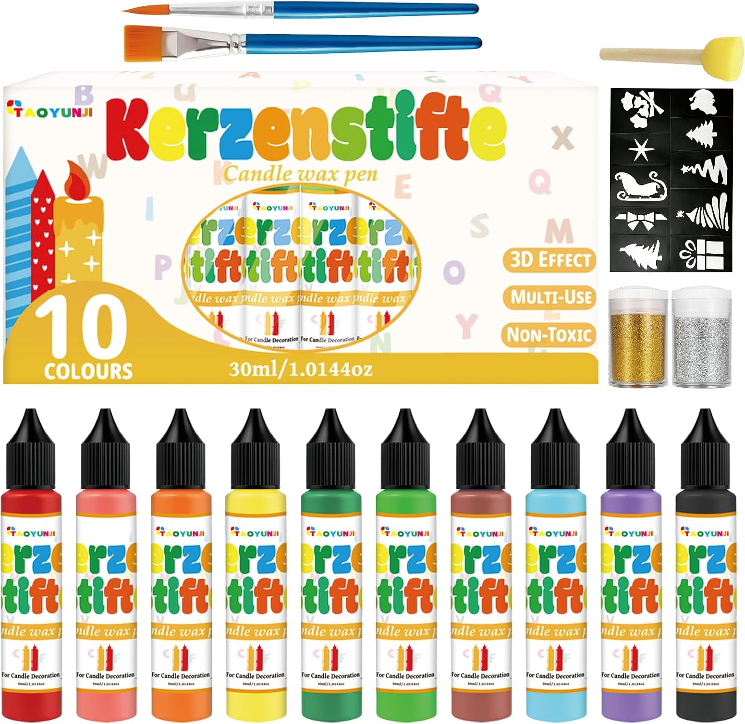 Candle Wax Pen, 10-Color Candle Painting kit for DIY Projects, Birthday Party, Special Occasions Create Colorful Candles, Safe and Non-Toxic(30ML/1.01OZ)