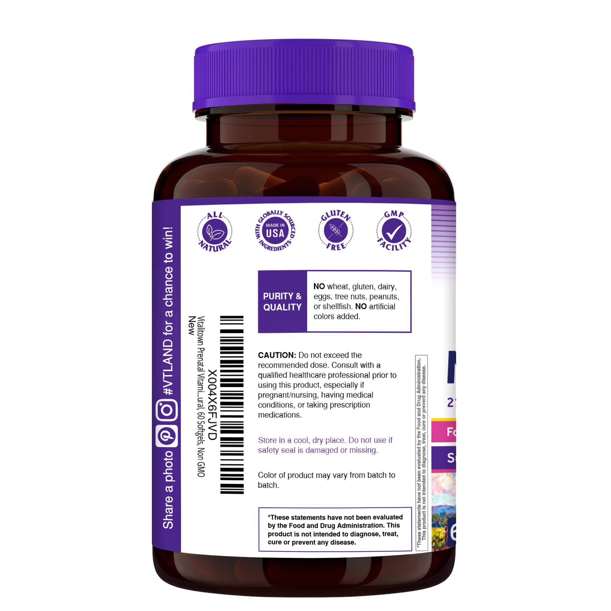Vitalitown Prenatal Vitamins for Women, with Methylfolate, DHA & Choline, Healthy Growth and Brain Development, Supplement for Before, During, & Post Pregnancy, All Natural, 60 Softgels — Amazon image 9