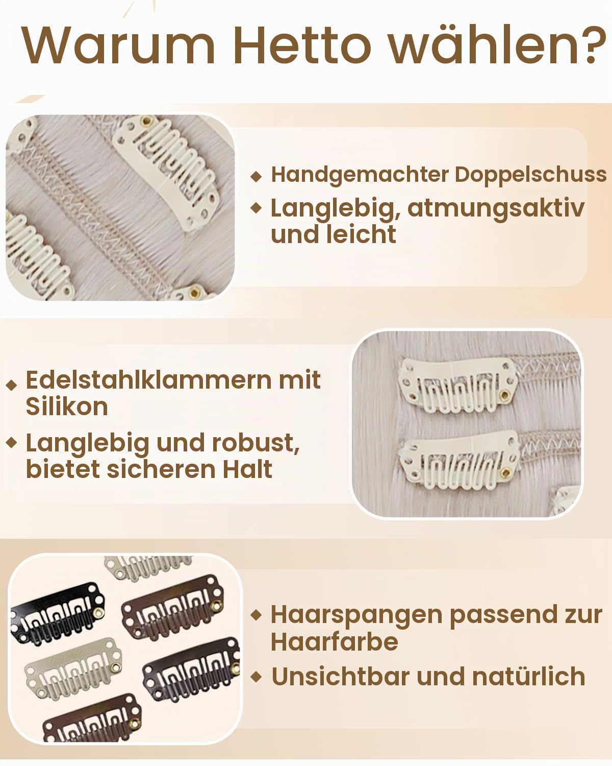 Hetto Clip in Extensions Echthaar Platinblond - Für Kurze Haare: Invisible & Seamless für Hochzeit/Party, Extra Starke Clips für Sofortiges Volumen 35cm 80g 5pcs 60