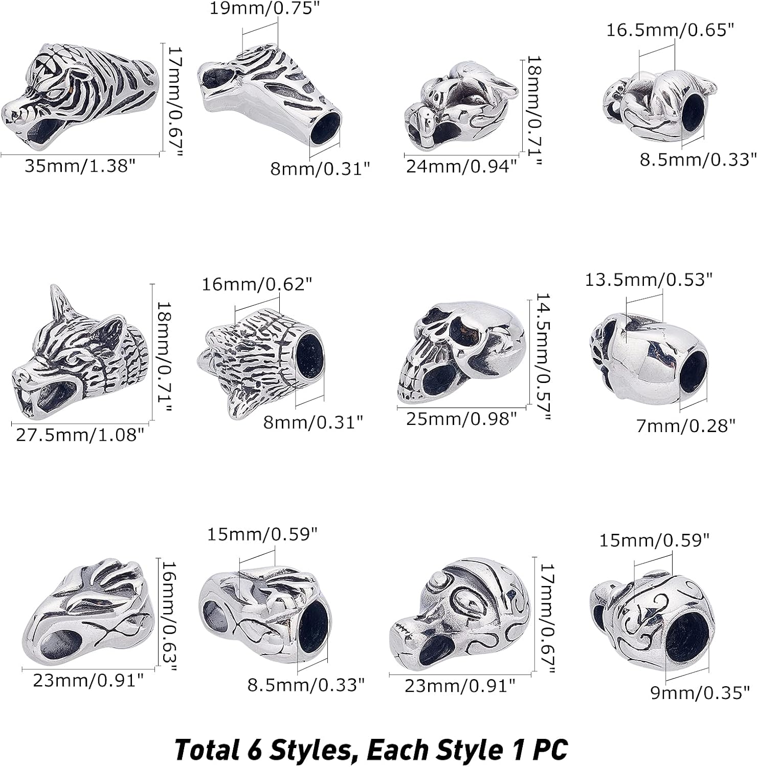 UNICRAFTALE 6pcs 6 Styles Stainless Steel Cord Ends Leather End Caps 7-9mm Inner Diameter Cord End Terminators Cord Finding for Jewelry Making Kit, Mixed Color