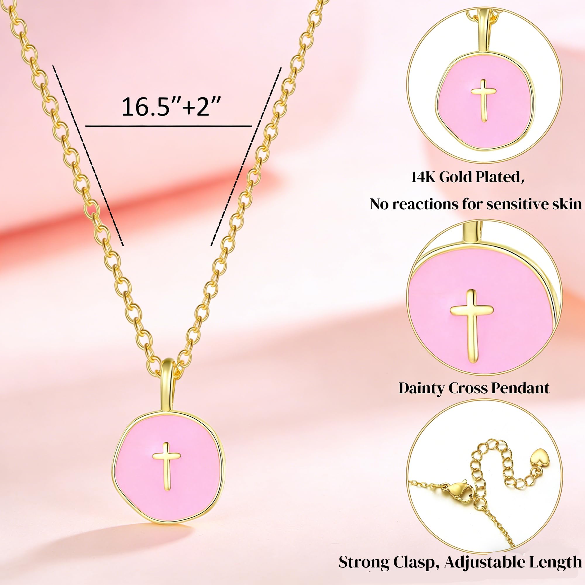 GINAZL Colorful Cross Necklace for Women Girls, Valentines Day | Birthday | First Communion | Christmas Gift | Easter Gifts