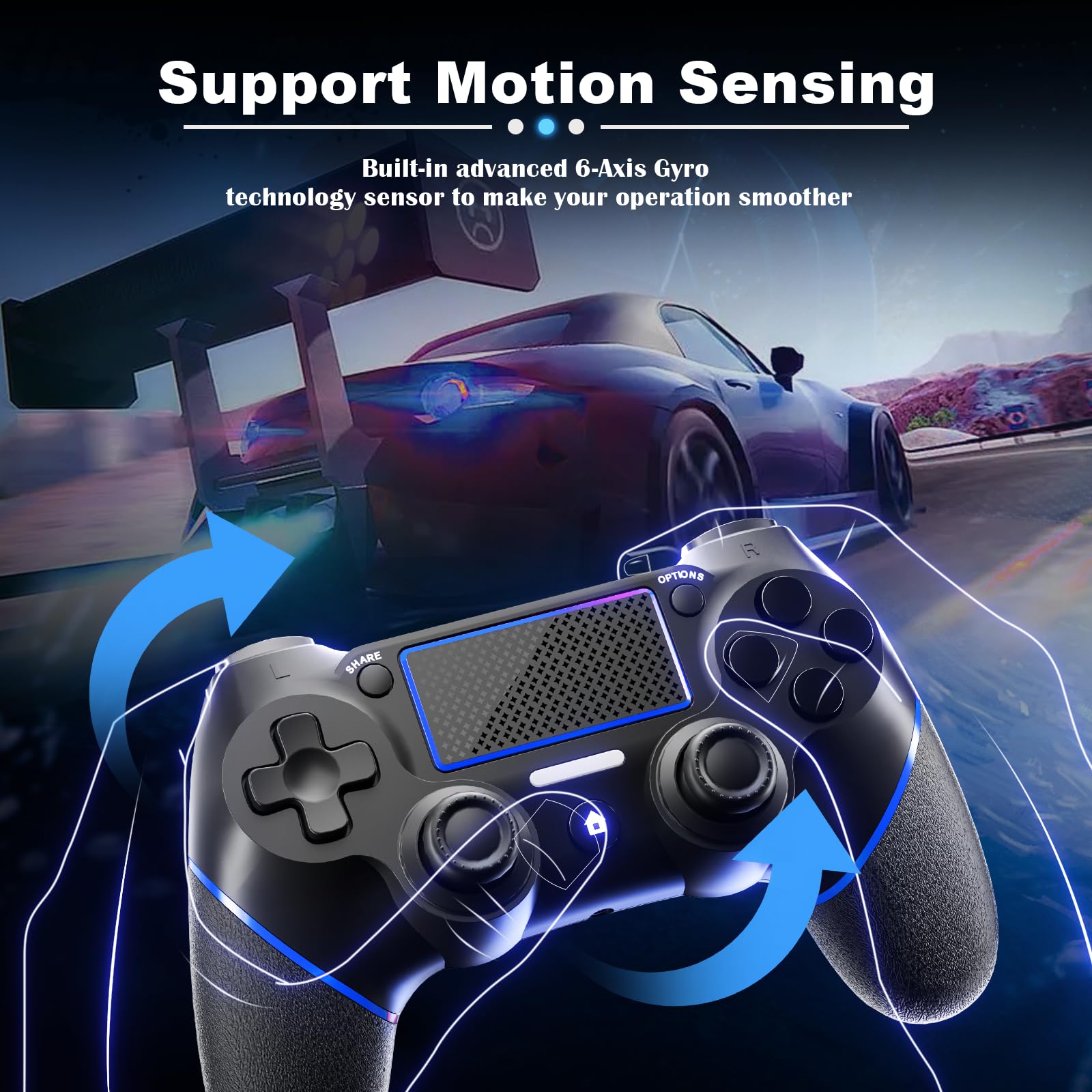 RCCBOOST REKBOO Manette pour PS4 Sans Fil, Manette Joystick Gamepad pour PS4/Slim/Pro avec Double Moteur Vibration, 600mah Batterie,Touch Panel, 3.5mm Audio Jack Speaker (Bleu)