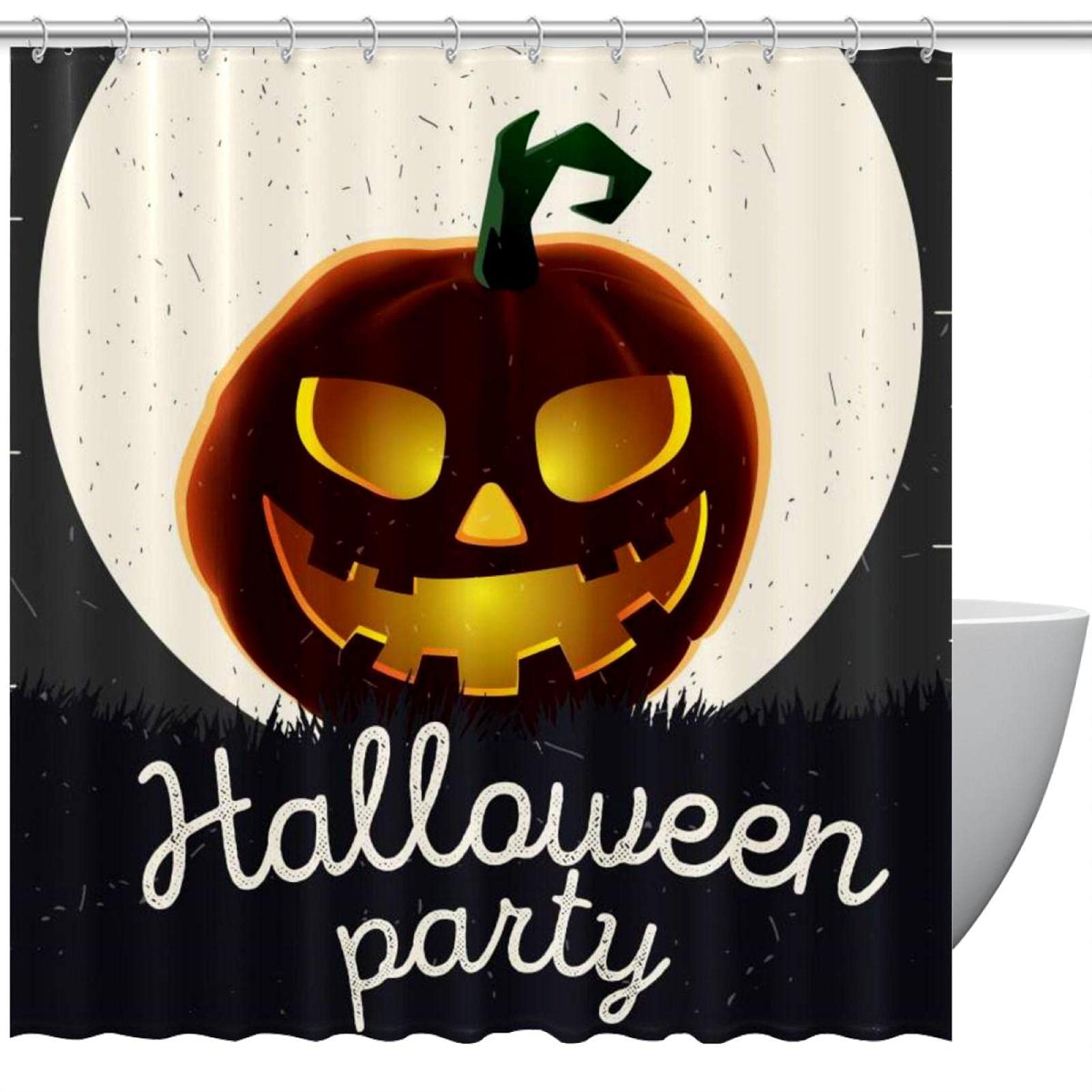 Rideau de douche Halloween citrouille imperméable et sans odeur avec 12 anneaux de fixation robustes