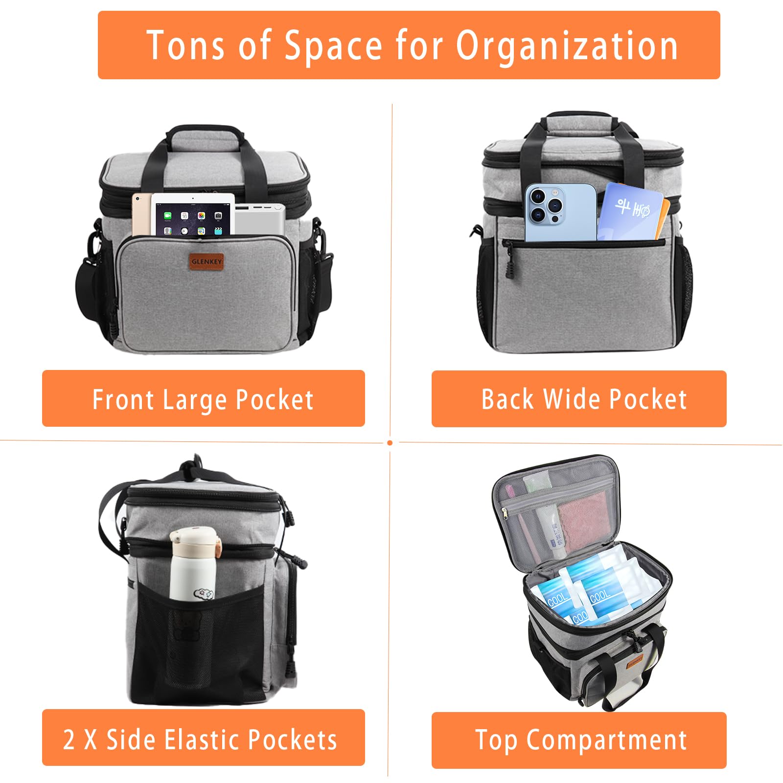 Double Deck Large Lunch Box, Insulated Heavy Duty Lunch Bag Waterproof  Leakproof Durable Cooler Bag for Men Women Adults Work Picnic Camping