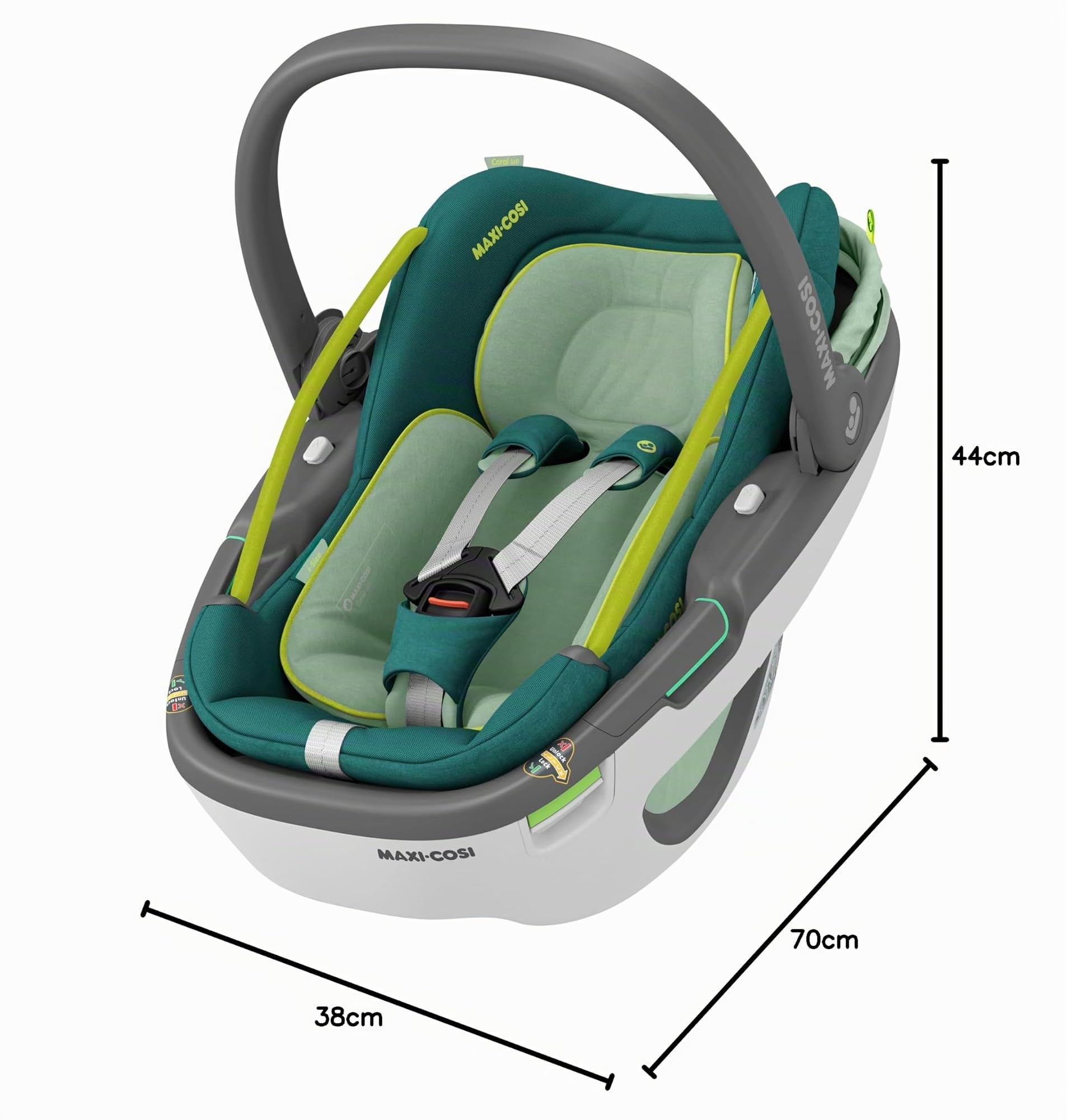 Maxi-Cosi Coral 360 i-Size, Siège-auto bébé, Siège-auto nouveau-né 360, 0 à 12 mois (40 à 75 cm), Rotation à une main, Nacelle ultra légère, Protection G-CELL, Grand canopy pare-soleil, Neo Green