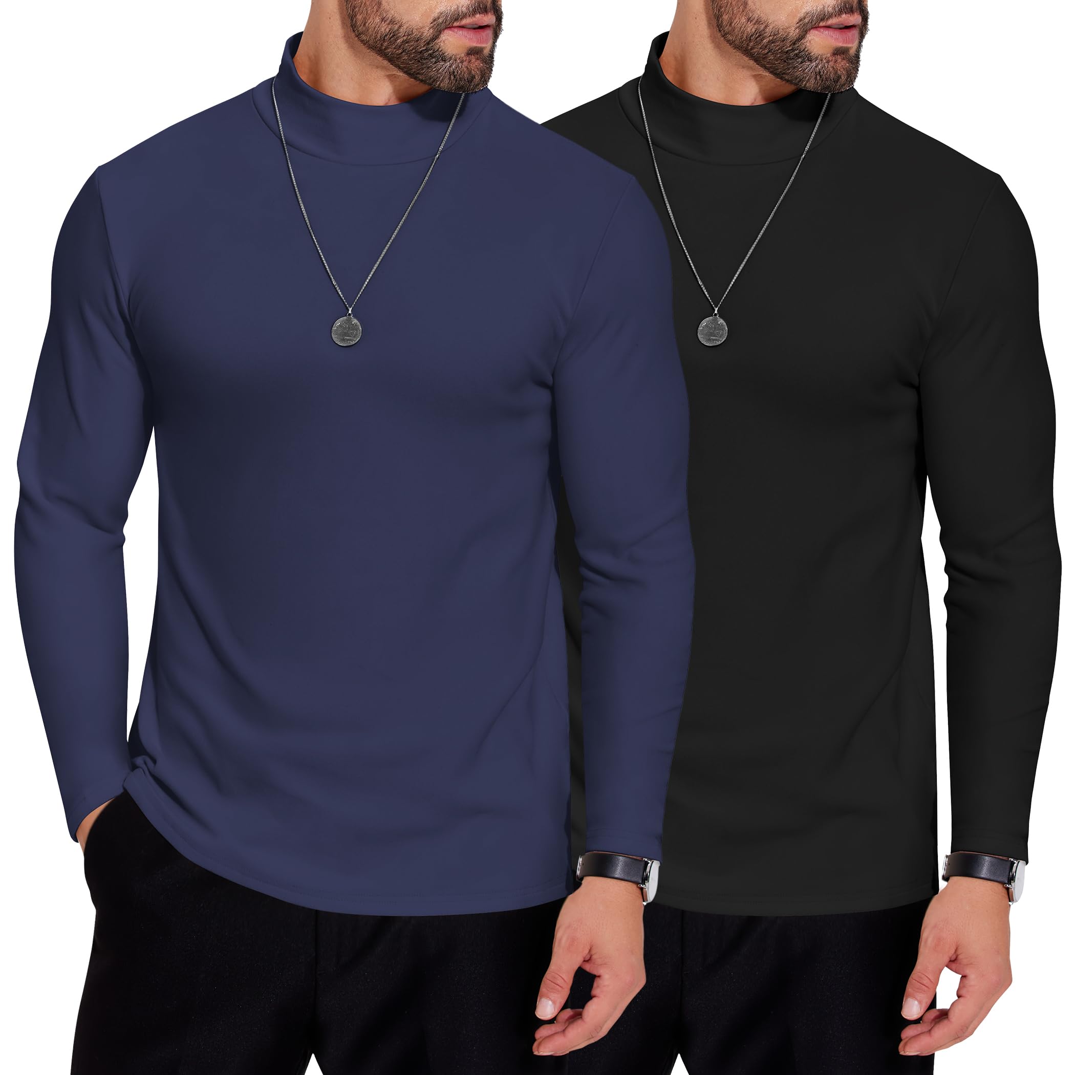 COOFANDY Camicie da uomo a collo alto, in pile, a maniche lunghe, basic
