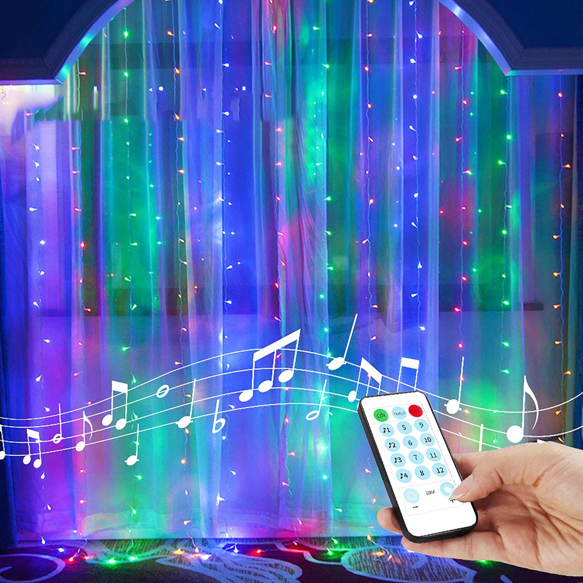 YEOLEHString Lights Curtain, 8 Modes USB or Battery Powered Color Changing Lights for Bedroom Party Wedding Christmas Decorations (Multi-Colored,7.9Ft x 5.9Ft)
