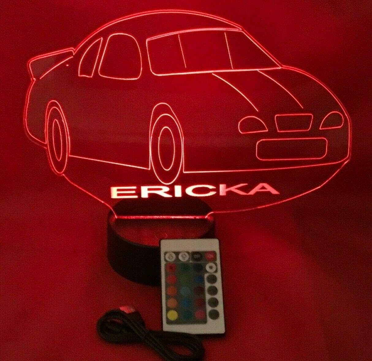 Race Car Light Up Lamp LED Personalized Name Night Light Engraved Speed Car Racing Table Lamp, Lightning Speed - It's WOW, With Remote, 16 Color Options, Dimmer, Free Engraved, Great Gift