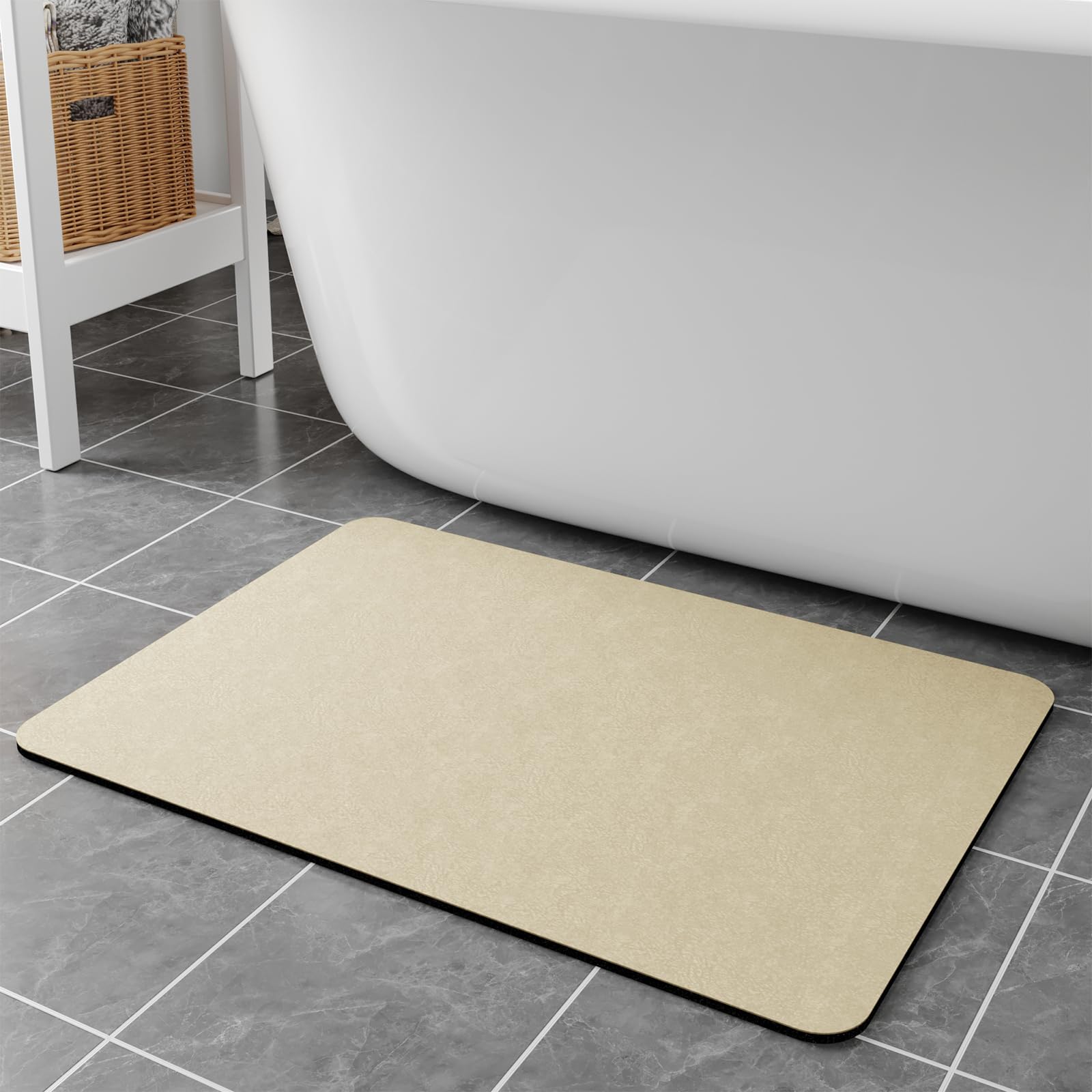 Earcu Diatomaceous Earth Bath Rugs 24x17 - Quick Dry Absorbing Non Slip Thin Bath Mat Fit Under Door, For Tub, Shower, Sink, Beige