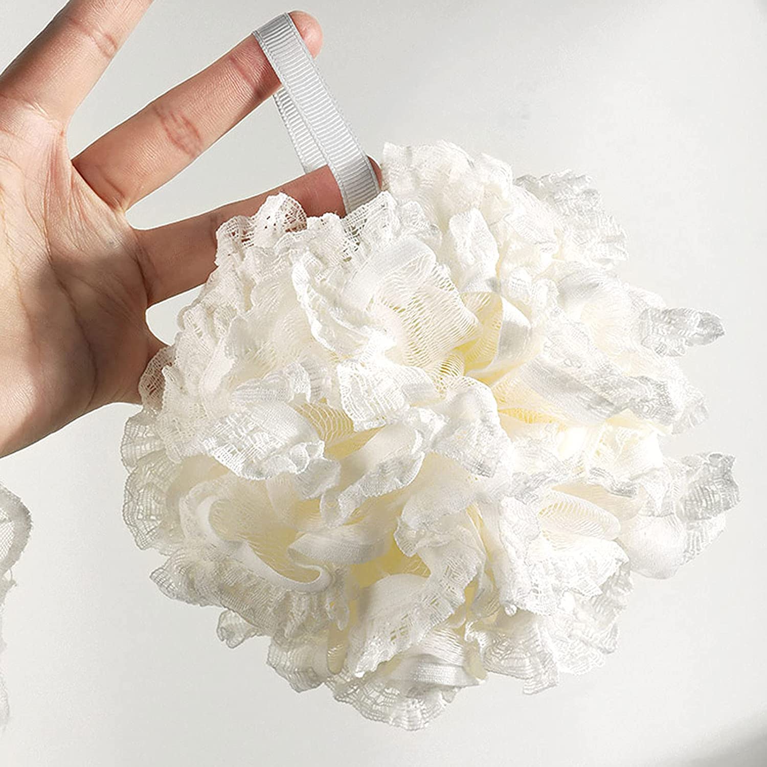 Gąbka do kąpieli Loofahsshower Pufa do mycia ciała Łazienka Niezbędne bogate bąbelki Piłka prysznicowa, dla mężczyzn i kobiet, siatkowa pufa Gąbka do kąpieli 2 szt. Biała (biała 2 szt.)