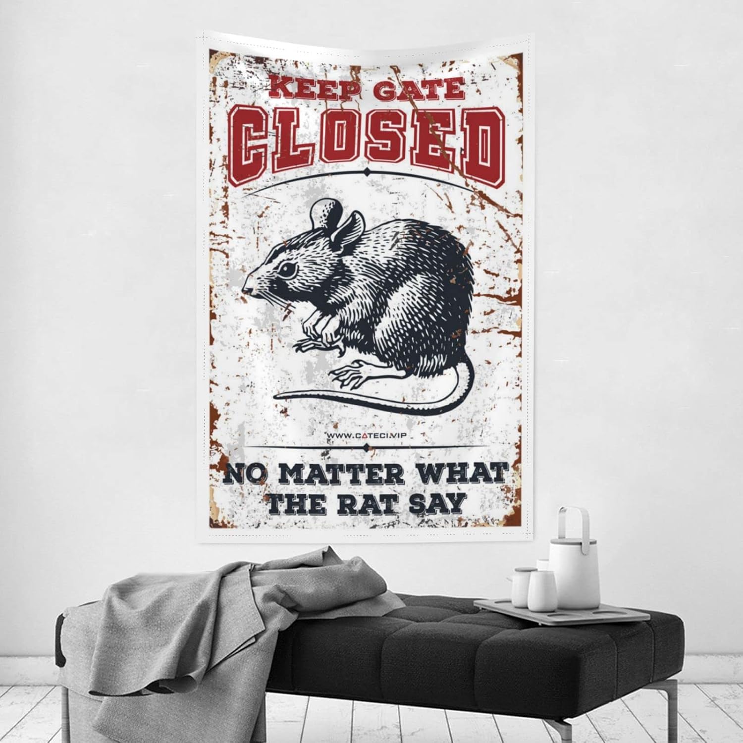 Room Door Decor Keep Gate Closed No Matter What The Rat Say Tapestry Sports Bar Decor Decore for Room(75X100CM) image 2