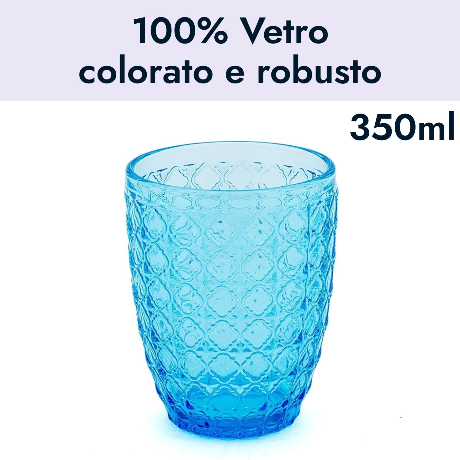 Evviva Bicchieri Acqua Vetro, Set da 6, Bicchieri in Vetro Colorati, Moderni, Particolari, Capacità 350 ml, Lavabili in Lavastoviglie. Colore: Azzurro