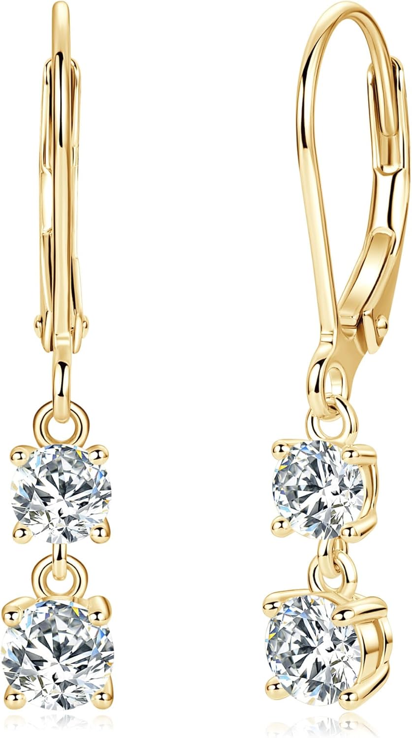 Moissanite Earrings for Women, Sterling Silver Dangle Earrings D Color Brilliant Round Cut Earring Moissanite Leverback Drop Earrings