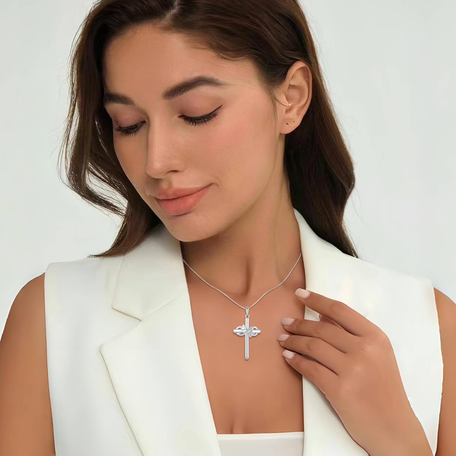Infinity Butterfly Cross Necklace 925 Sterling Silver Crucifix Christian Religious Pendant Birthstone Jewelry for Women - Image 3